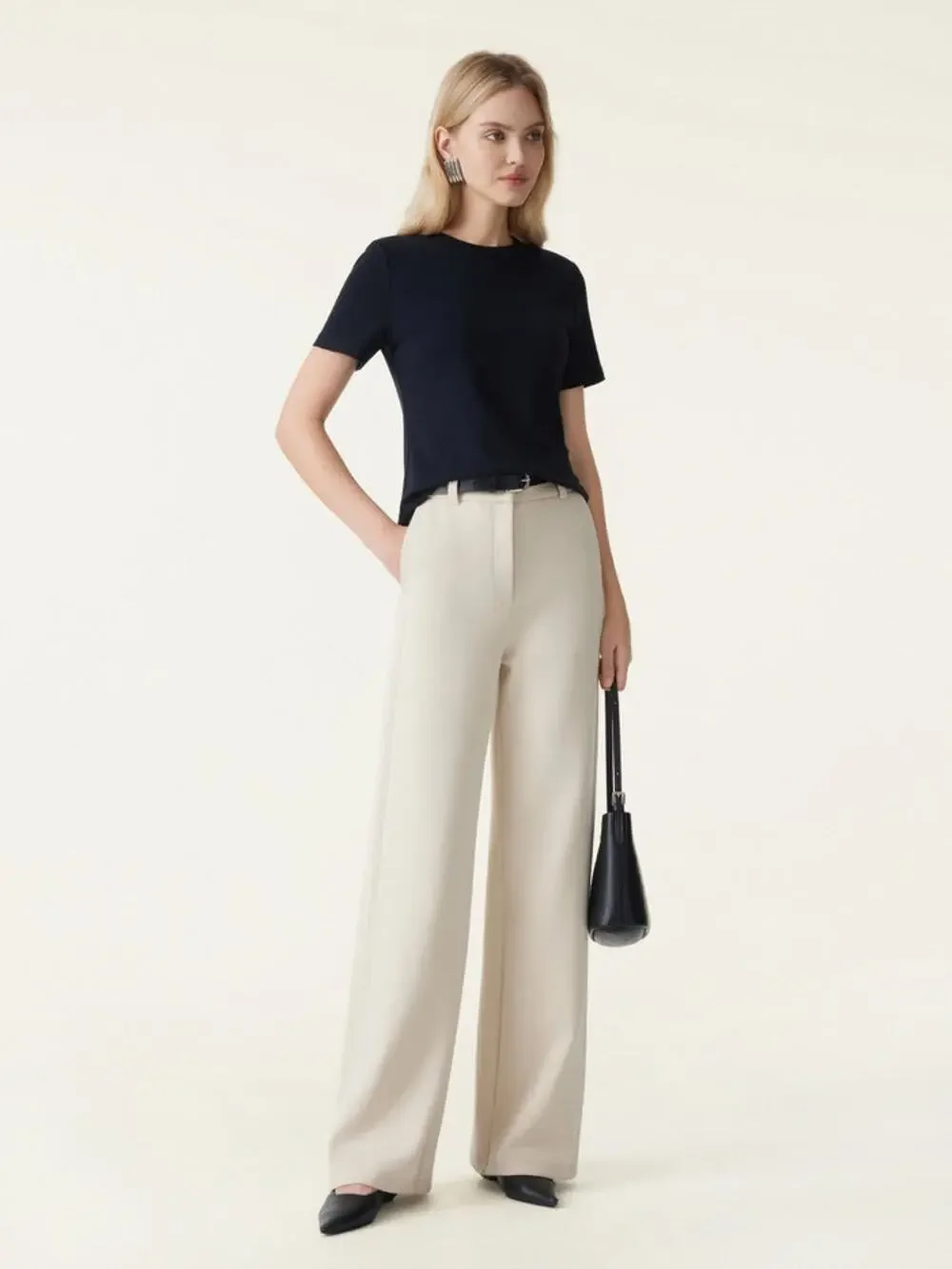 OGL Move Women's L Petite Ivory Stretch Cotton Wide Leg Trouser NWT